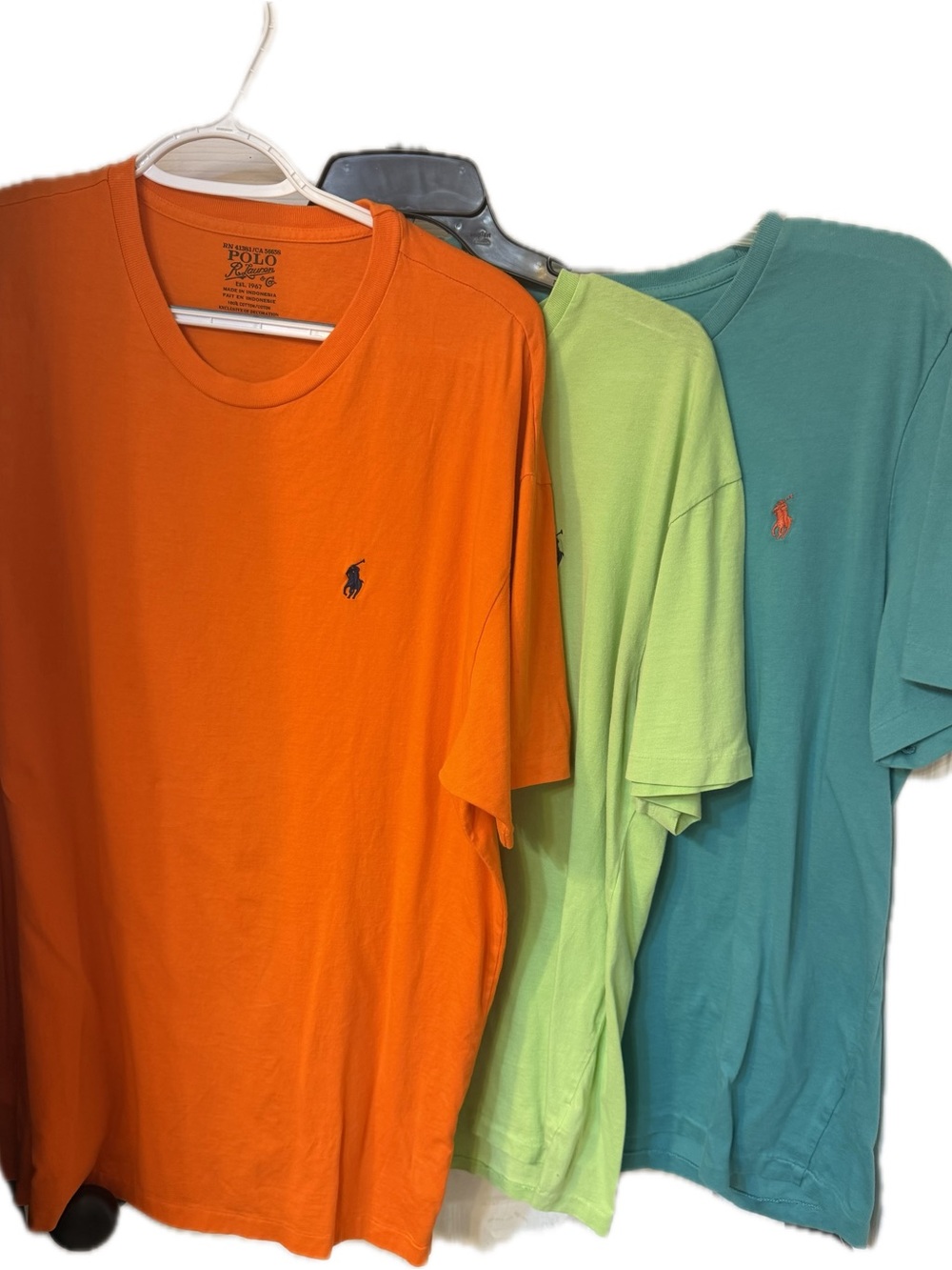 Polo by Ralph Lauren Orange, Lime, & Teal Crewneck T-Shirt bundle of 3. Large